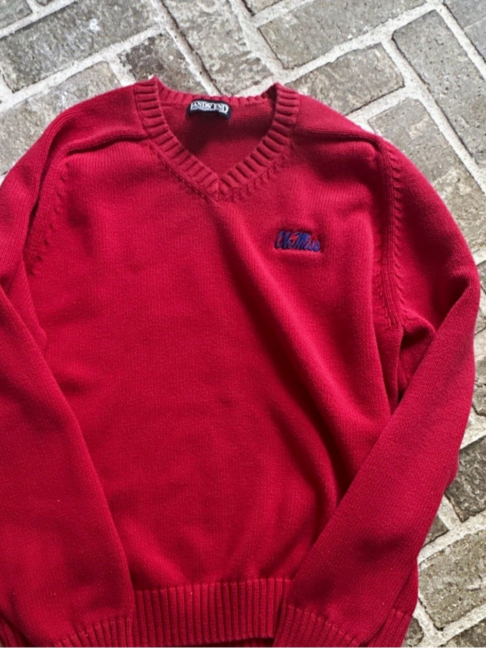 Lands' End Ole Miss V-Neck Sweater with Embroidered Logo